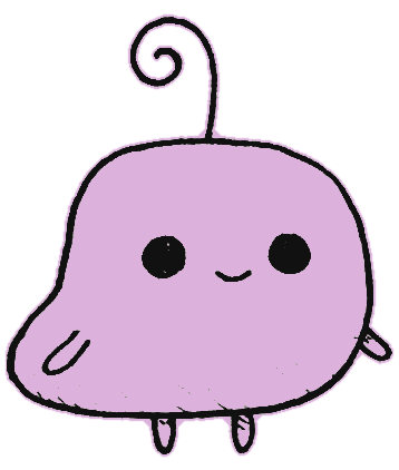 AMuse mascot, a small pink blob