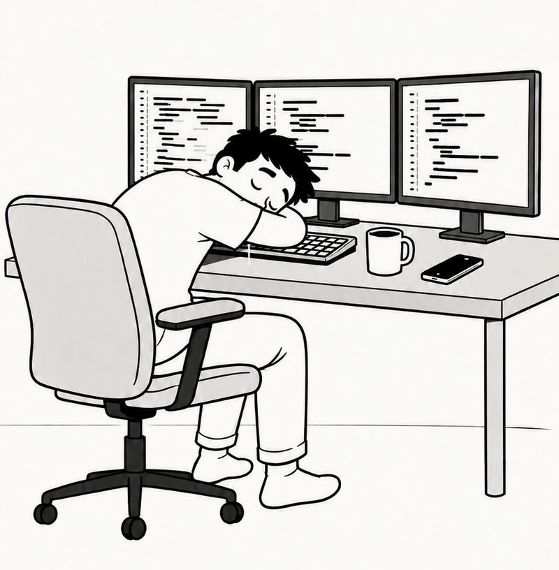 Doodle of the developer asleep on his keyboard